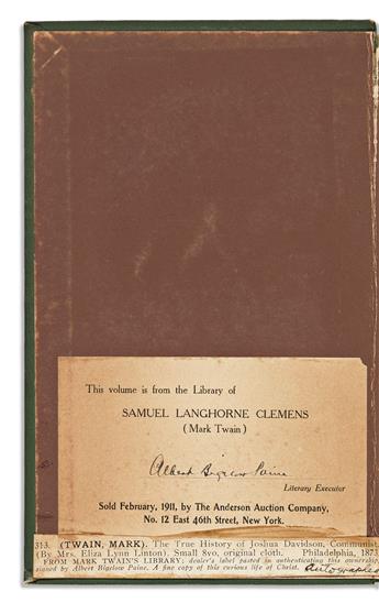 TWAIN, MARK. Eliza Lynn Linton. The True History of Joshua Davidson, Communist. Signed and dated, SL Clemens / Hartford1882, on a fro